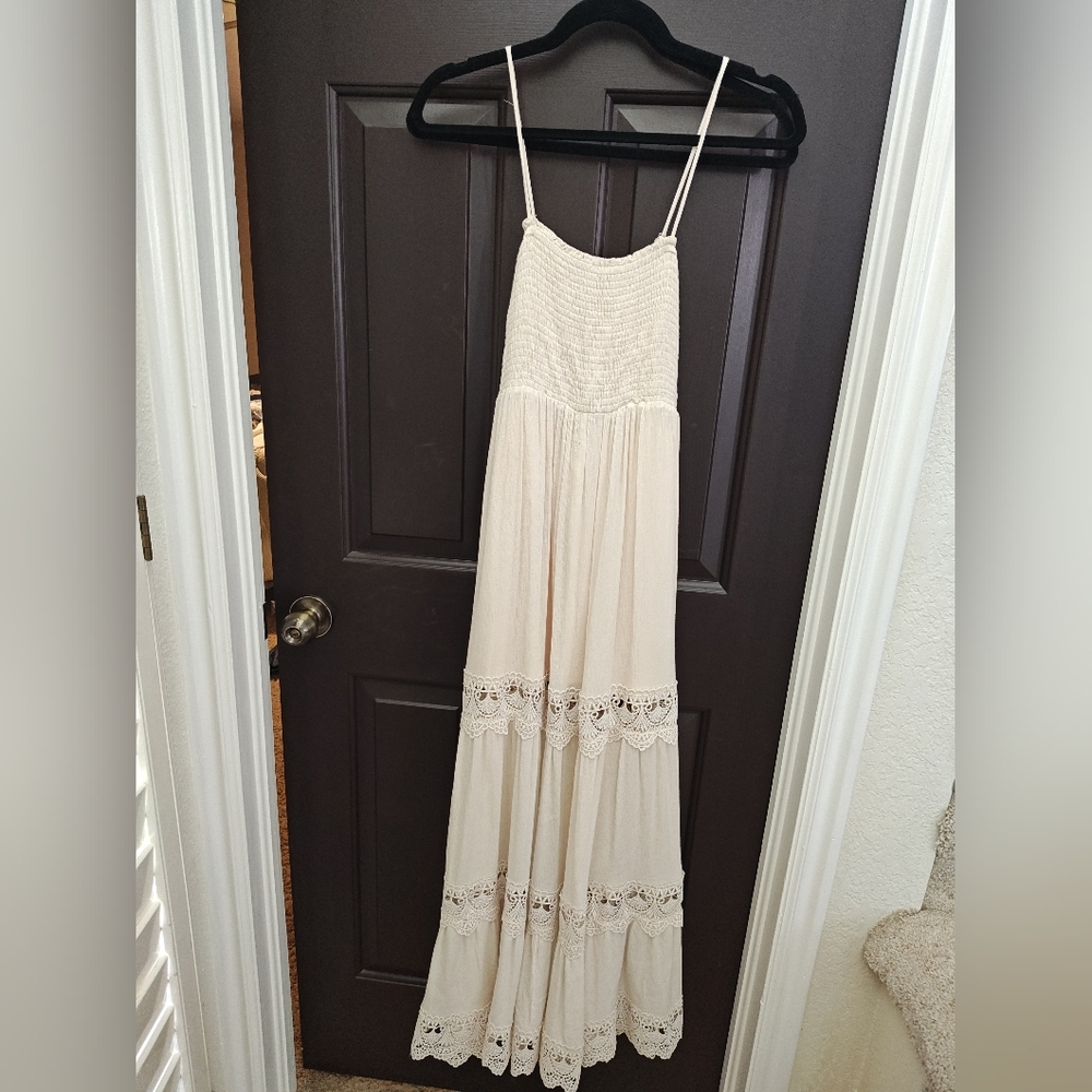 Cream Maxi Dress with Lace Details